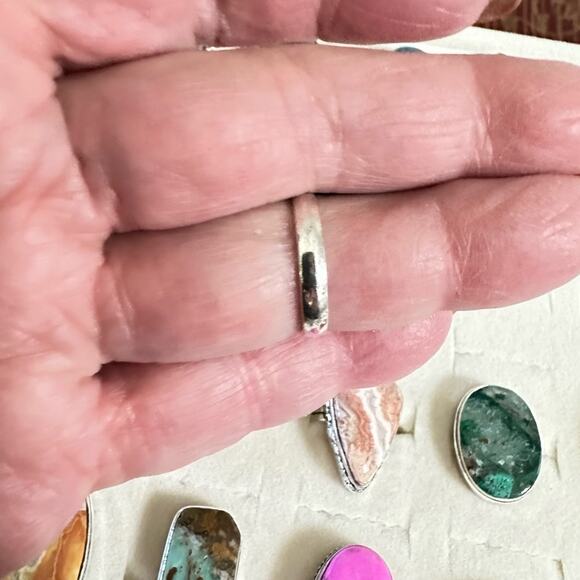 Natural serpentine gemstone, oval, silver plated, overlay stamp 925 ring size 6 - Picture 5 of 5